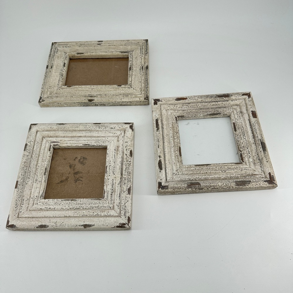 Rustic Distressed White Wood Picture Frame Set of 3 Farmhouse Wall Decor